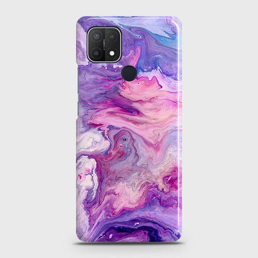 Oppo A35 Cover - Chic Blue Liquid Marble Printed Hard Case with Life Time Colors Guarantee