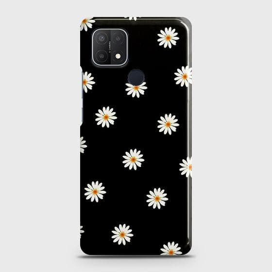 Oppo A15 Cover - Matte Finish - White Bloom Flowers with Black Background Printed Hard Case with Life Time Colors Guarantee
