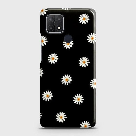 Oppo A15 Cover - Matte Finish - White Bloom Flowers with Black Background Printed Hard Case with Life Time Colors Guarantee