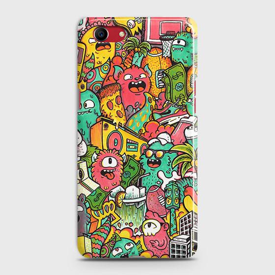 Oppo A1k Cover - Matte Finish - Candy Colors Trendy Sticker Collage Printed Hard Case with Life Time Colors Guarantee