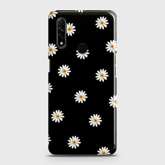 Oppo A31 Cover - Matte Finish - White Bloom Flowers with Black Background Printed Hard Case with Life Time Colors Guarantee