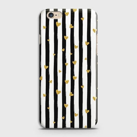 Oppo A39 Cover - Trendy Black & White Lining With Golden Hearts Printed Hard Case with Life Time Colors Guarantee