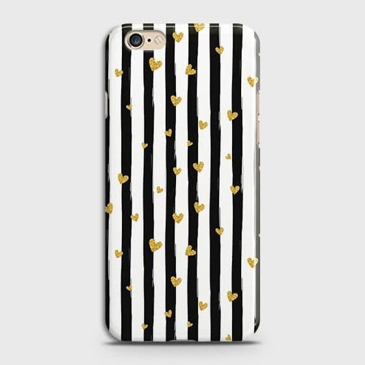 Oppo A39 Cover - Trendy Black & White Lining With Golden Hearts Printed Hard Case with Life Time Colors Guarantee