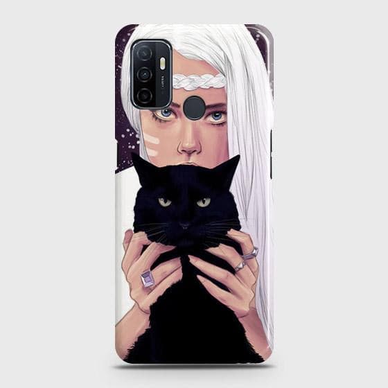 Oppo A53 Cover - Trendy Wild Black Cat Printed Hard Case with Life Time Colors GuaranteeB(52)