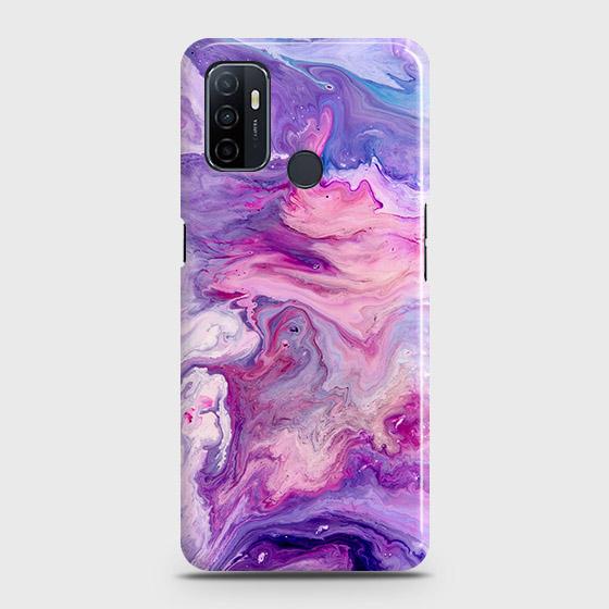 Oppo A53 Cover - Chic Blue Liquid Marble Printed Hard Case with Life Time Colors Guarantee