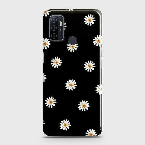 Oppo A53 Cover - Matte Finish - White Bloom Flowers with Black Background Printed Hard Case with Life Time Colors Guarantee