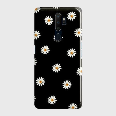 Oppo A5 2020 Cover - Matte Finish - White Bloom Flowers with Black Background Printed Hard Case with Life Time Colors Guarantee