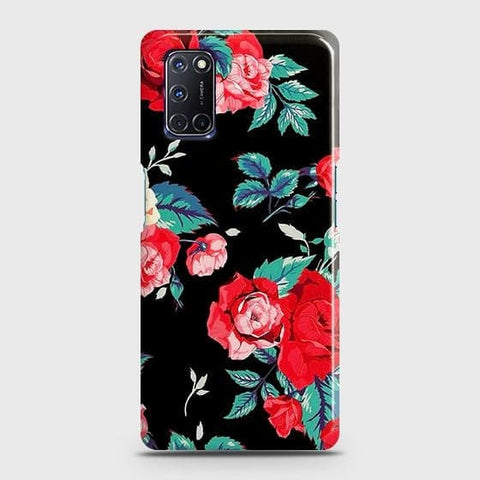 Oppo A72 Cover - Luxury Vintage Red Flowers Printed Hard Case with Life Time Colors Guarantee