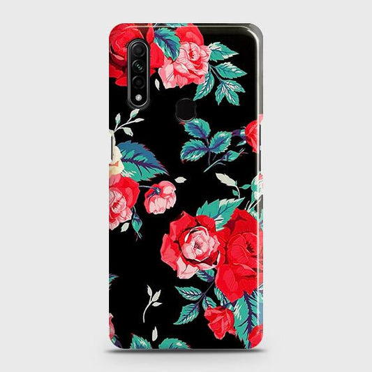 Oppo A8 Cover - Luxury Vintage Red Flowers Printed Hard Case with Life Time Colors Guarantee