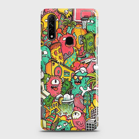 Oppo A8 Cover - Matte Finish - Candy Colors Trendy Sticker Collage Printed Hard Case with Life Time Colors Guarantee