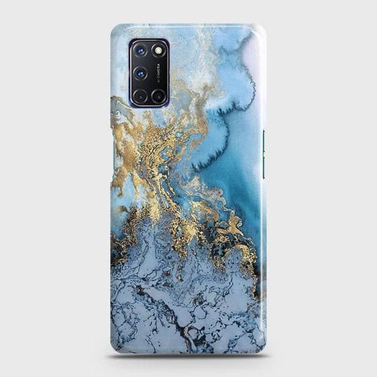 Oppo A92 Cover - Trendy Golden & Blue Ocean Marble Printed Hard Case with Life Time Colors Guarantee