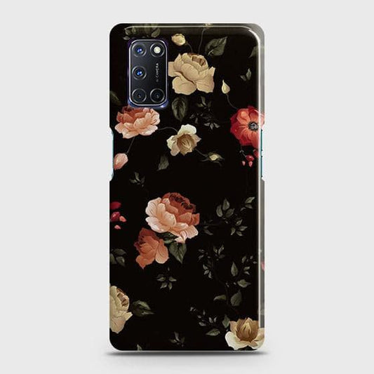 Oppo A92 Cover - Matte Finish - Dark Rose Vintage Flowers Printed Hard Case with Life Time Colors Guarantee