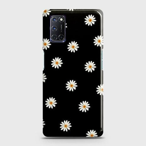Oppo A92 Cover - Matte Finish - White Bloom Flowers with Black Background Printed Hard Case with Life Time Colors Guarantee