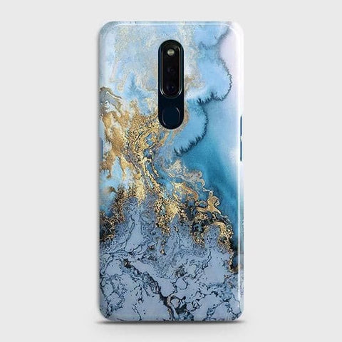 Oppo F11 Cover - Trendy Golden & Blue Ocean Marble Printed Hard Case with Life Time Colors Guarantee