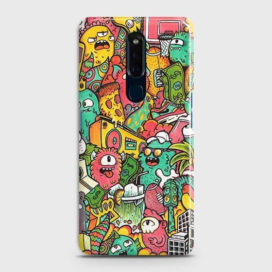 Oppo F11 Cover - Matte Finish - Candy Colors Trendy Sticker Collage Printed Hard Case with Life Time Colors Guarantee
