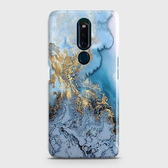 Oppo F11 Pro Cover - Trendy Golden & Blue Ocean Marble Printed Hard Case with Life Time Colors Guarantee