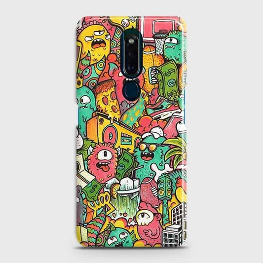 Oppo F11 Pro Cover - Matte Finish - Candy Colors Trendy Sticker Collage Printed Hard Case with Life Time Colors Guarantee