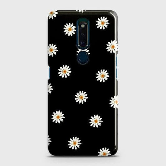 Oppo F11 Pro Cover - Matte Finish - White Bloom Flowers with Black Background Printed Hard Case with Life Time Colors Guarantee