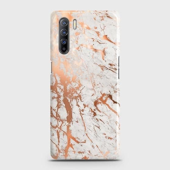 Oppo F15 Cover - In Chic Rose Gold Chrome Style Printed Hard Case with Life Time Colors Guarantee