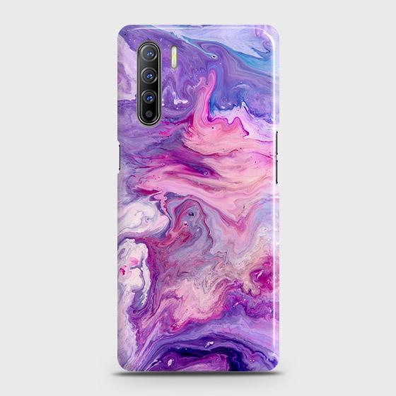 Oppo F15Cover - Chic Blue Liquid Marble Printed Hard Case with Life Time Colors Guarantee
