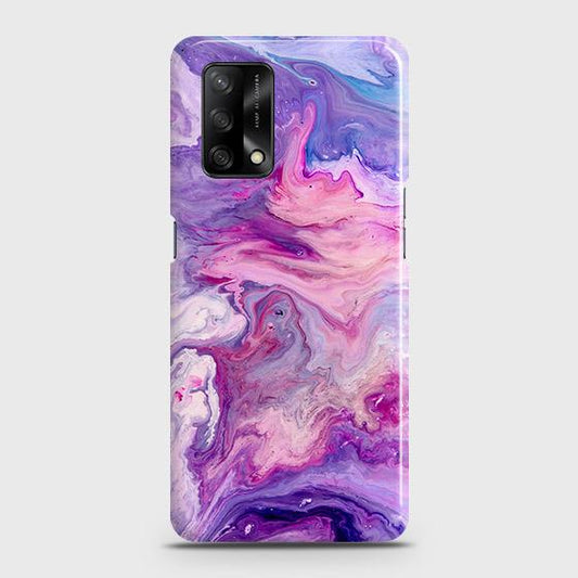 Oppo F19 Cover - Chic Blue Liquid Marble Printed Hard Case with Life Time Colors Guarantee
