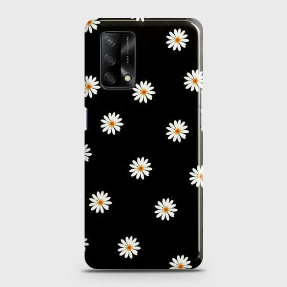 Oppo F19 Cover - Matte Finish - White Bloom Flowers with Black Background Printed Hard Case with Life Time Colors Guarantee
