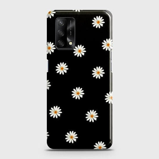 Oppo A95 4G Cover - Matte Finish - White Bloom Flowers with Black Background Printed Hard Case with Life Time Colors Guarantee