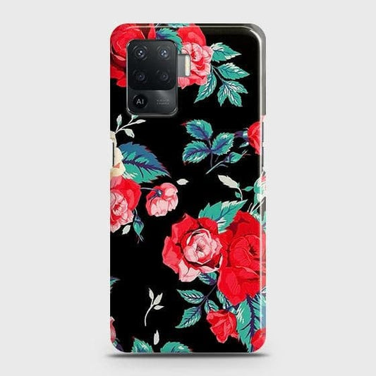 Oppo F19 Pro Cover - Luxury Vintage Red Flowers Printed Hard Case with Life Time Colors Guarantee