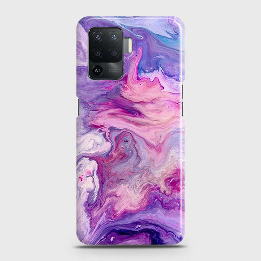 Oppo F19 Pro Cover - Chic Blue Liquid Marble Printed Hard Case with Life Time Colors Guarantee