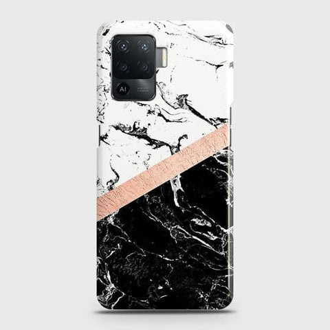 Oppo A94 Cover - Black & White Marble With Chic RoseGold Strip Case with Life Time Colors Guarantee ( Fast Delivery )