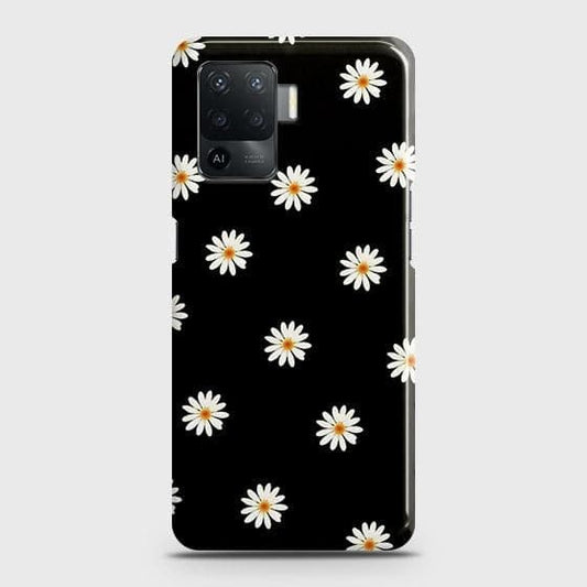 Oppo F19 Pro Cover - Matte Finish - White Bloom Flowers with Black Background Printed Hard Case with Life Time Colors Guarantee