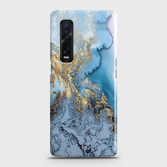 Oppo Find X2 Pro Cover - Trendy Golden & Blue Ocean Marble Printed Hard Case with Life Time Colors Guarantee