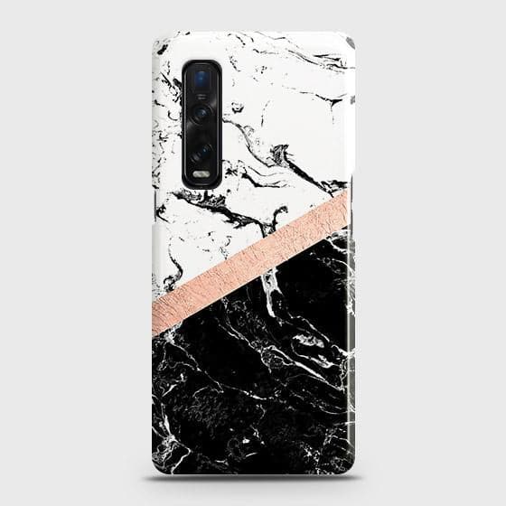 Oppo Find X2 Pro Cover - Black & White Marble With Chic RoseGold Strip Case with Life Time Colors Guarantee