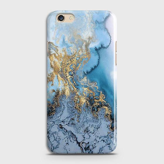 Oppo R9s Plus Cover - Trendy Golden & Blue Ocean Marble Printed Hard Case with Life Time Colors Guarantee