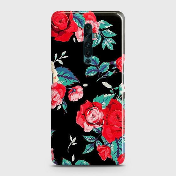 Oppo Reno 2F Cover - Luxury Vintage Red Flowers Printed Hard Case with Life Time Colors Guarantee