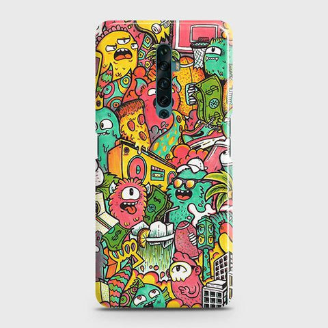 Oppo Reno 2F Cover - Matte Finish - Candy Colors Trendy Sticker Collage Printed Hard Case with Life Time Colors Guarantee