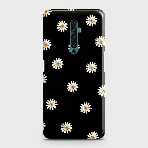 Oppo Reno 2Z Cover - Matte Finish - White Bloom Flowers with Black Background Printed Hard Case with Life Time Colors Guarantee