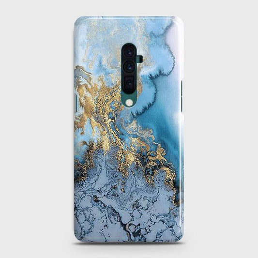 Oppo Reno 10x zoom Cover - Trendy Golden & Blue Ocean Marble Printed Hard Case with Life Time Colors Guarantee