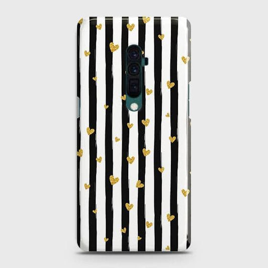 Oppo Reno 10x zoom Cover - Trendy Black & White Lining With Golden Hearts Printed Hard Case with Life Time Colors Guarantee