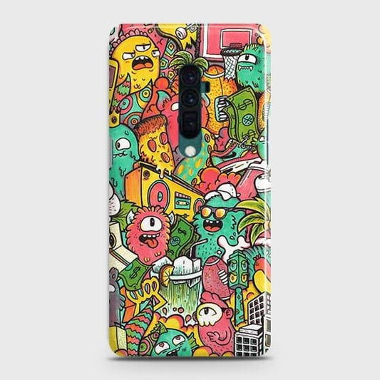 Oppo Reno 10x zoom Cover - Matte Finish - Candy Colors Trendy Sticker Collage Printed Hard Case with Life Time Colors Guarantee