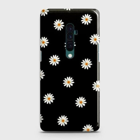 Oppo Reno 10x zoom Cover - Matte Finish - White Bloom Flowers with Black Background Printed Hard Case with Life Time Colors Guarantee