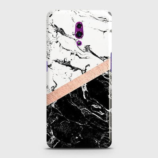 Oppo Reno Cover - Black & White Marble With Chic RoseGold Strip Case with Life Time Colors Guarantee