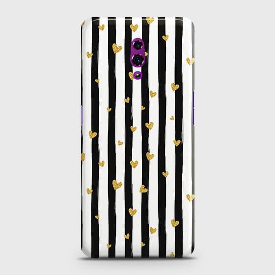 Oppo Reno Cover - Trendy Black & White Lining With Golden Hearts Printed Hard Case with Life Time Colors Guarantee B78