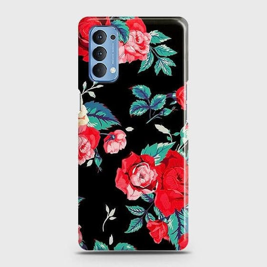 Oppo Reno 4 4G Cover - Luxury Vintage Red Flowers Printed Hard Case with Life Time Colors Guarantee
