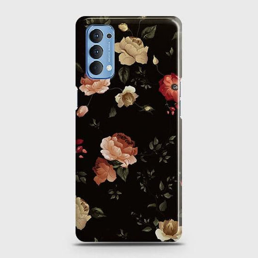 Oppo Reno 4 4G Cover - Matte Finish - Dark Rose Vintage Flowers Printed Hard Case with Life Time Colors Guarante