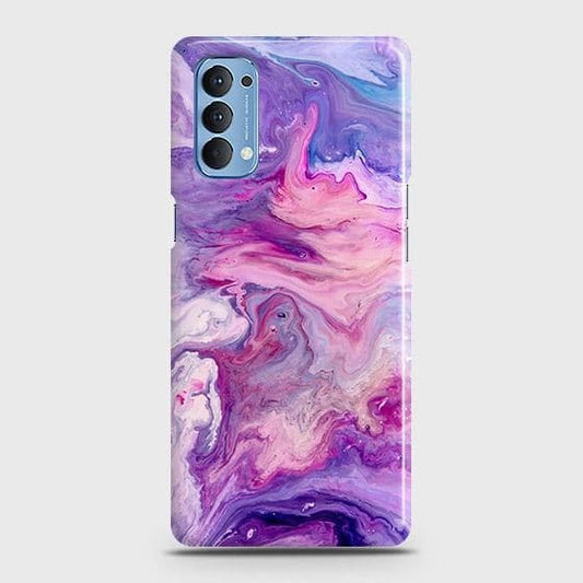 Oppo Reno 4 4G Cover - Chic Blue Liquid Marble Printed Hard Case with Life Time Colors Guarantee