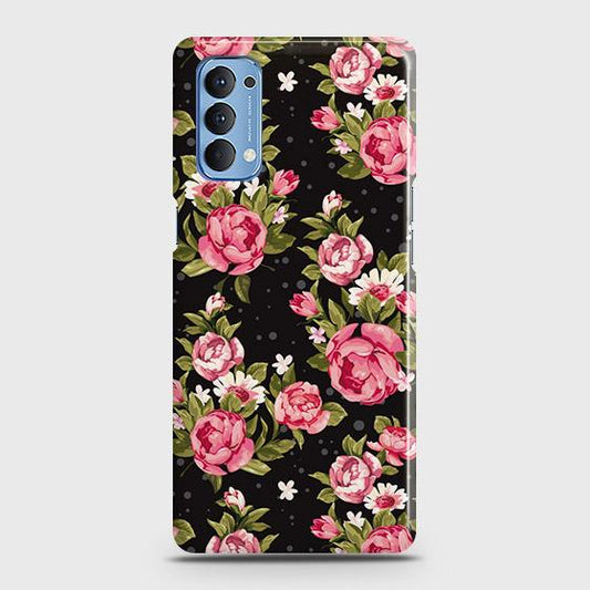 Oppo Reno 4 4G Cover - Trendy Pink Rose Vintage Flowers Printed Hard Case with Life Time Colors Guarantee
