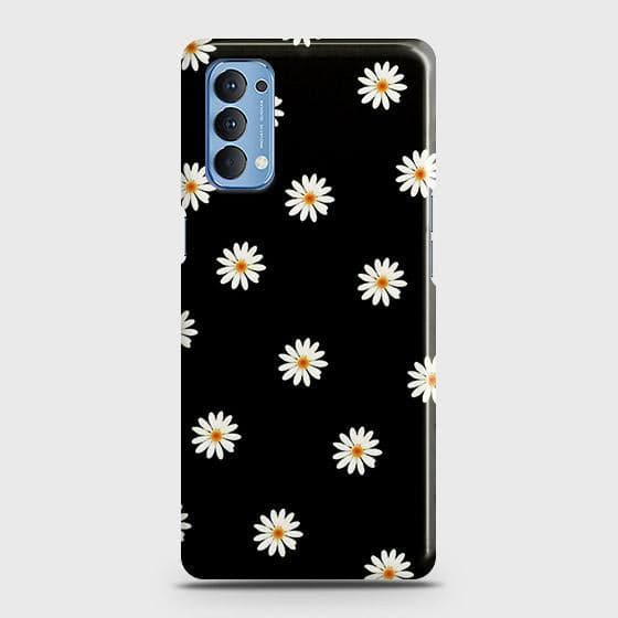Oppo Reno 4 4G Cover - Matte Finish - White Bloom Flowers with Black Background Printed Hard Case with Life Time Colors Guarantee