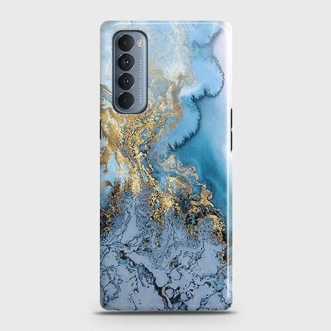 Oppo Reno 4 Pro 4GCover - Trendy Golden & Blue Ocean Marble Printed Hard Case with Life Time Colors Guarantee
