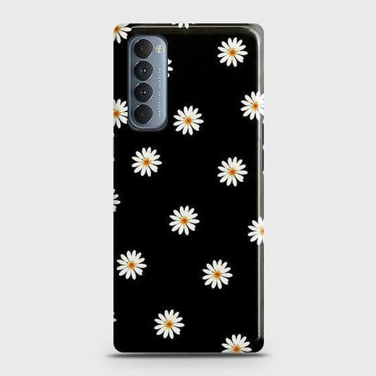 Oppo Reno 4 Pro 4G Cover - Matte Finish - White Bloom Flowers with Black Background Printed Hard Case with Life Time Colors Guarantee